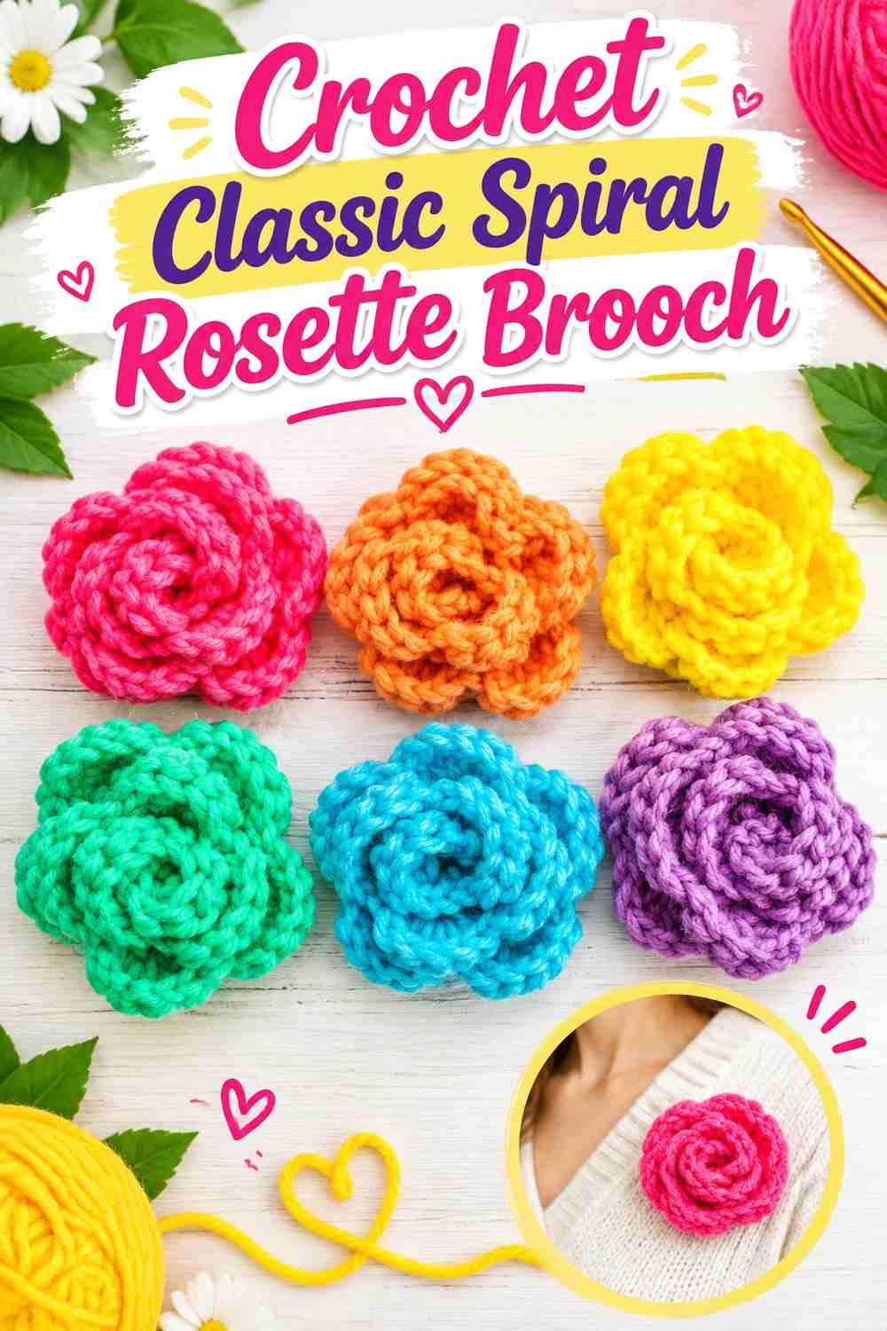 8. Crochet Classic Spiral Rosette Brooch