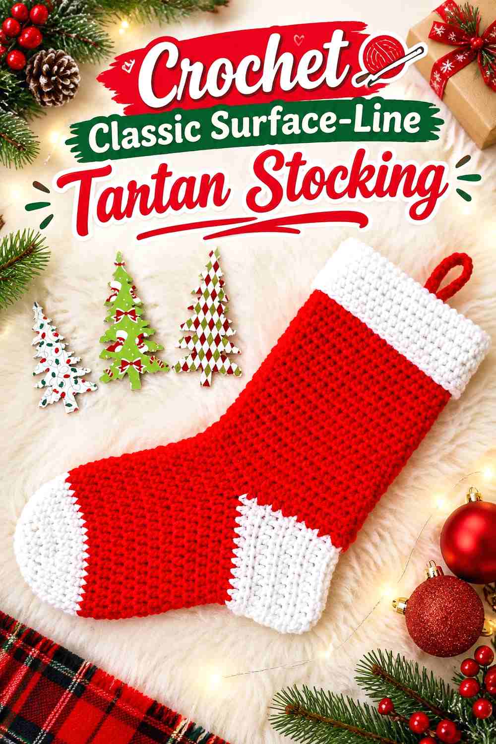 3. Crochet Classic Surface-Line Tartan Stocking