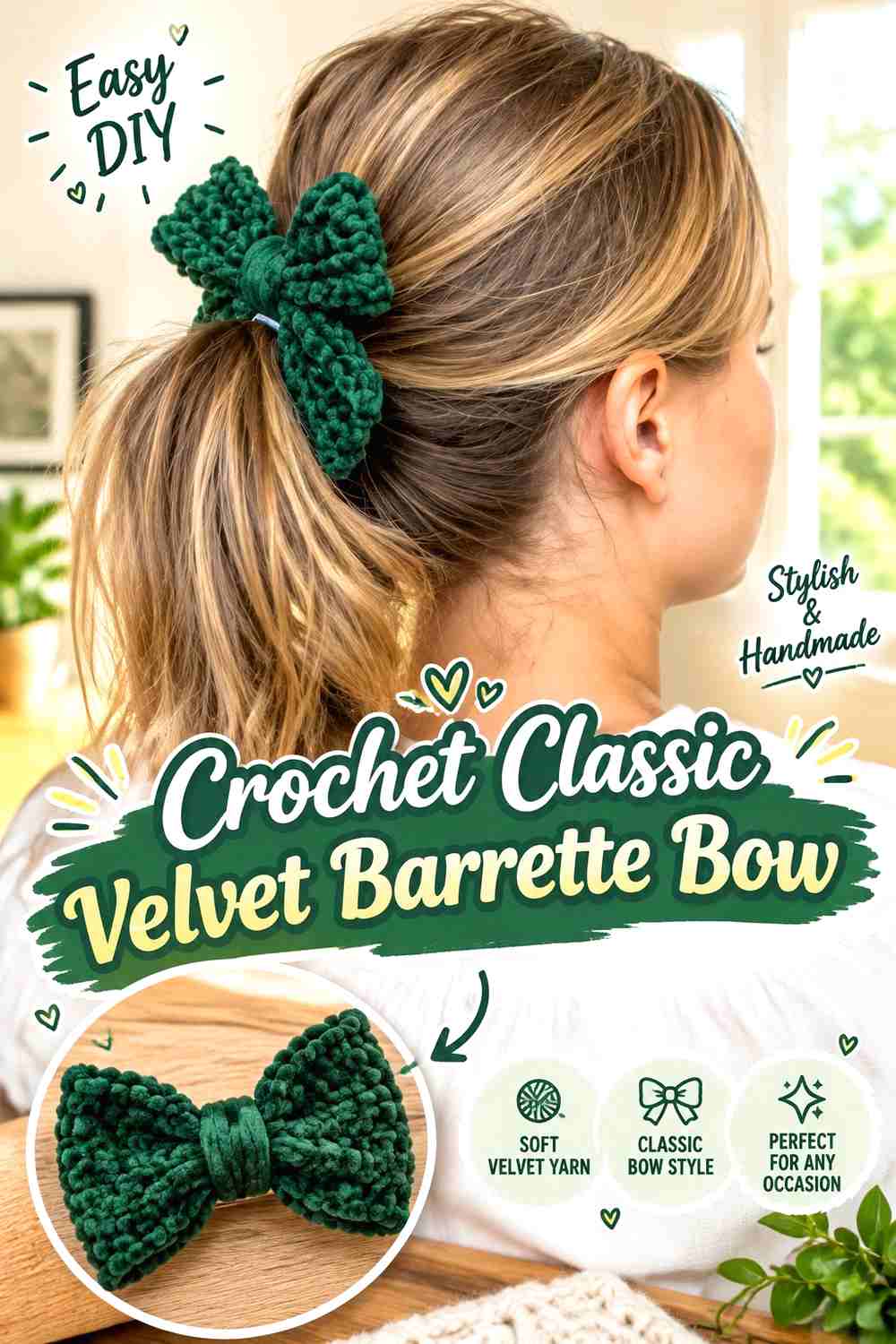 1. Crochet Classic Velvet Barrette Bow