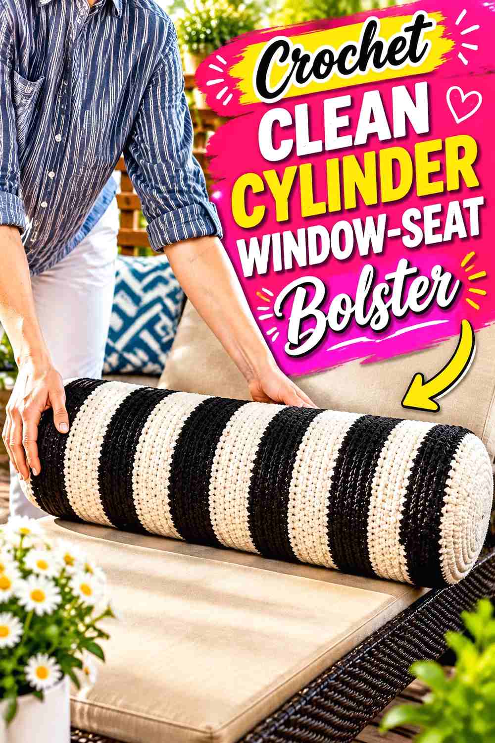 6. Crochet Clean Cylinder Window-Seat Bolster