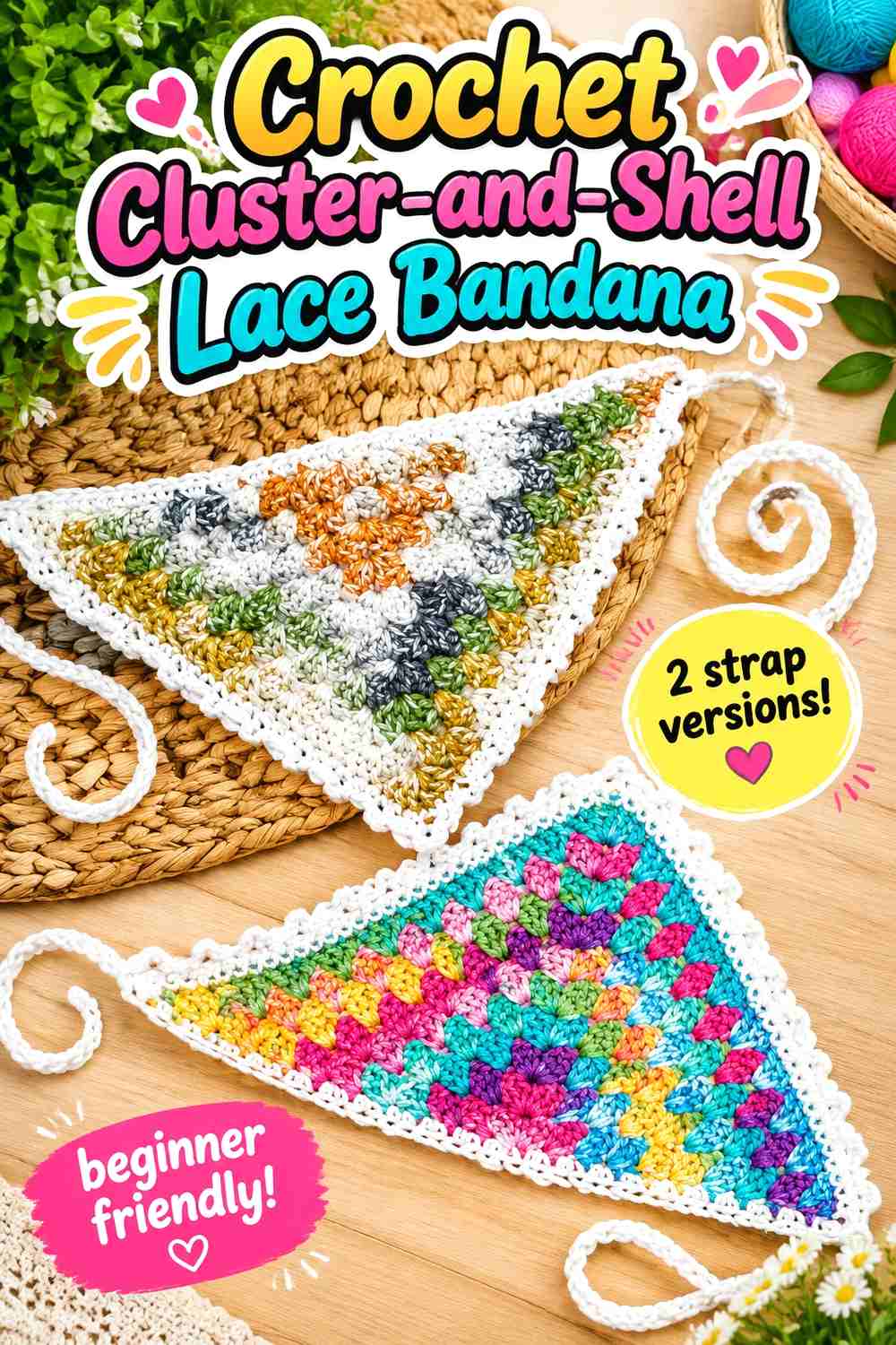 12. Crochet Cluster And Shell Lace Bandana