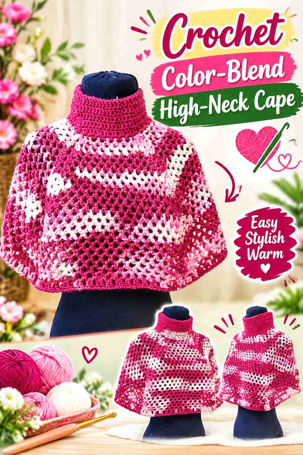5. Crochet Color-Blend High-Neck Cape