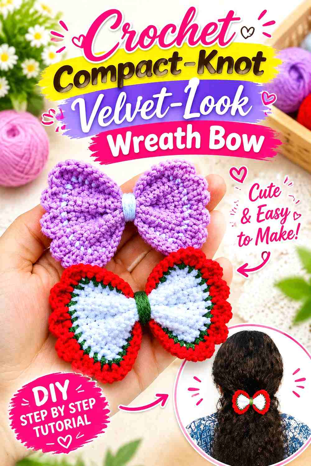 10. Crochet Compact-Knot Velvet-Look Wreath Bow