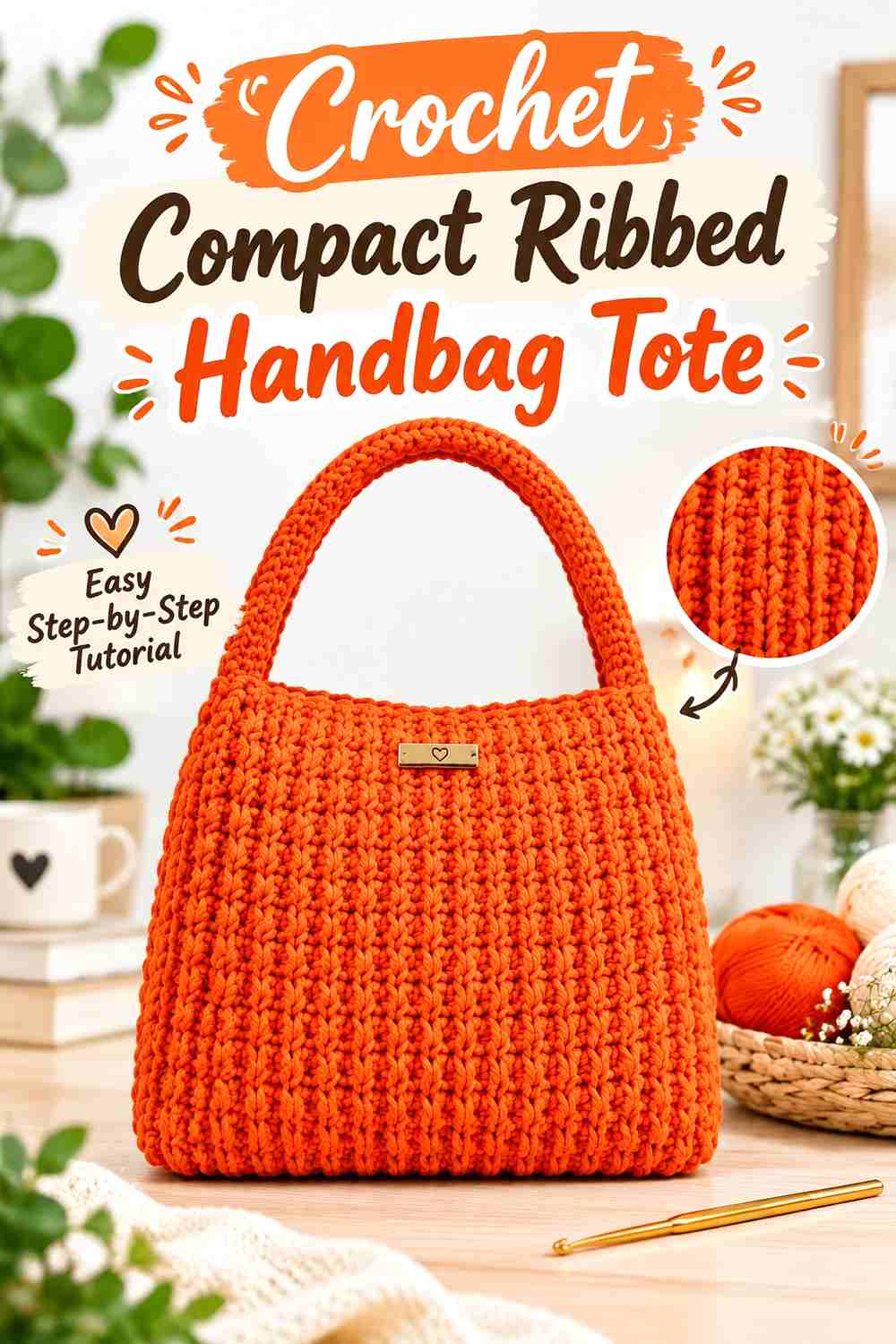 8. Crochet Compact Ribbed Handbag Tote