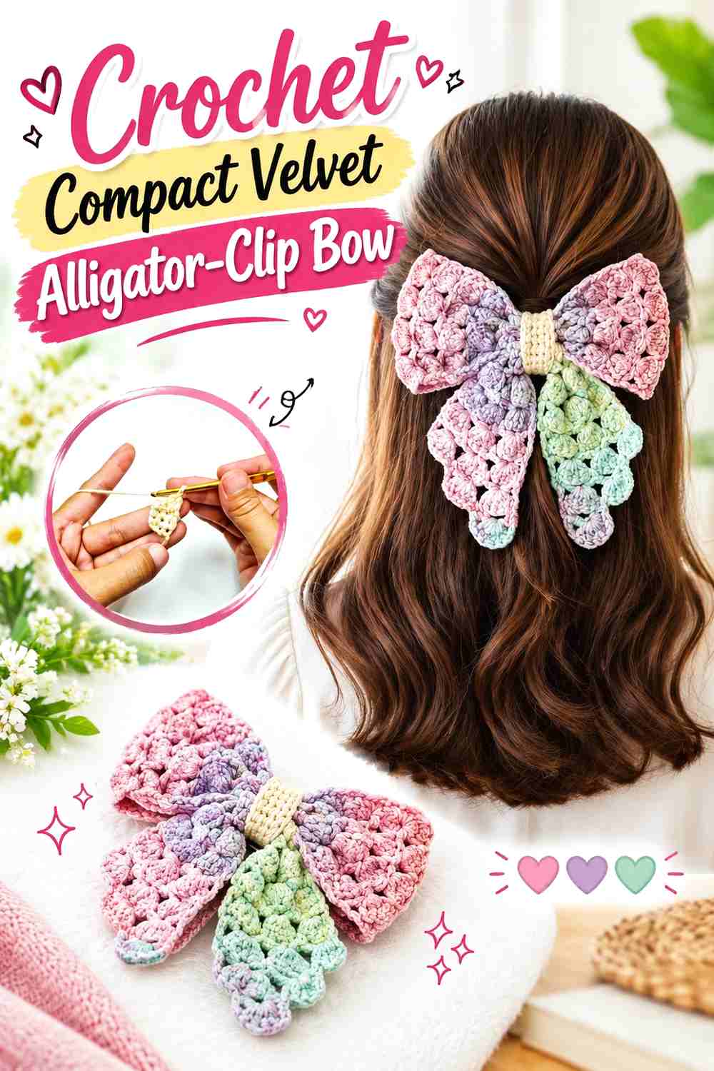 3. Crochet Compact Velvet Alligator-Clip Bow