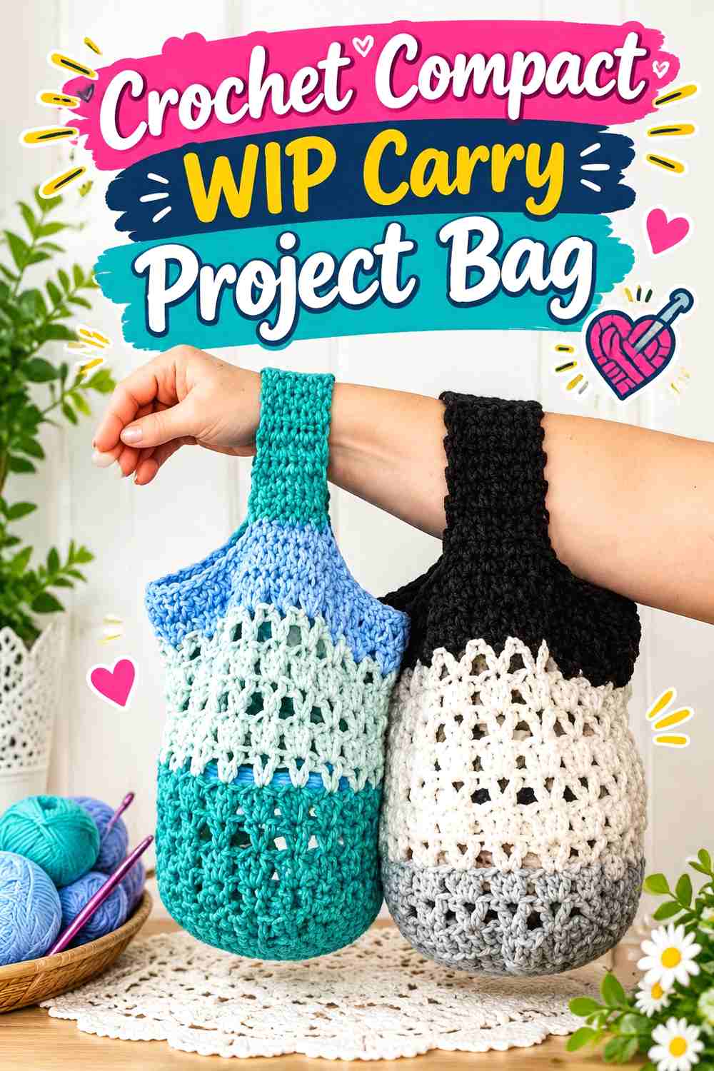 2. Crochet Compact WIP Carry Project Bag