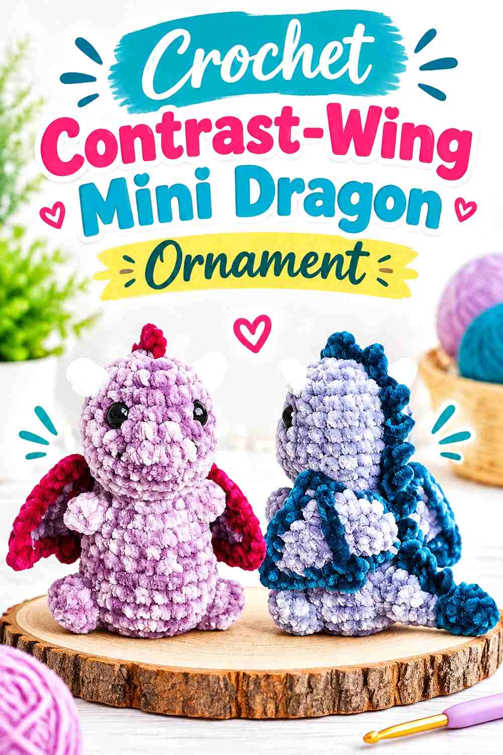 6. Crochet Contrast-Wing Mini Dragon Ornament