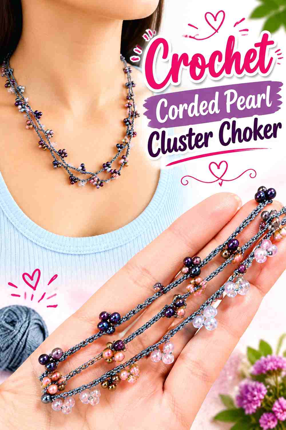 4. Crochet Corded Pearl Cluster Choker