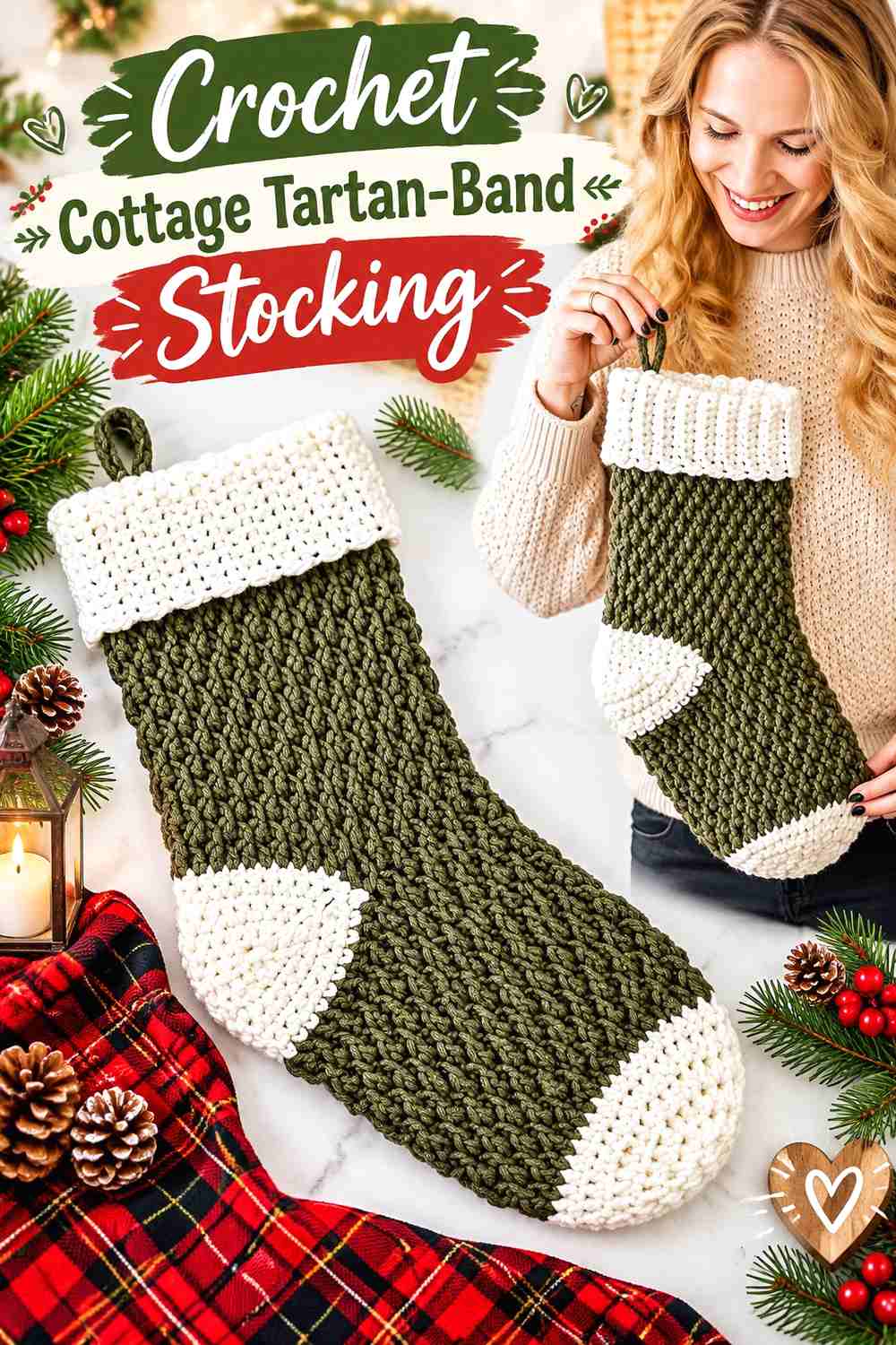 9. Crochet Cottage Tartan-Band Stocking