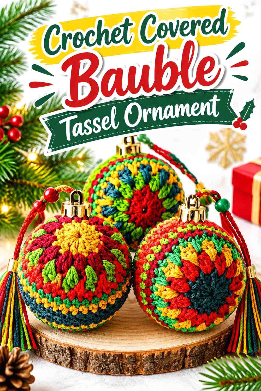 13. Crochet Covered Bauble Tassel Ornament