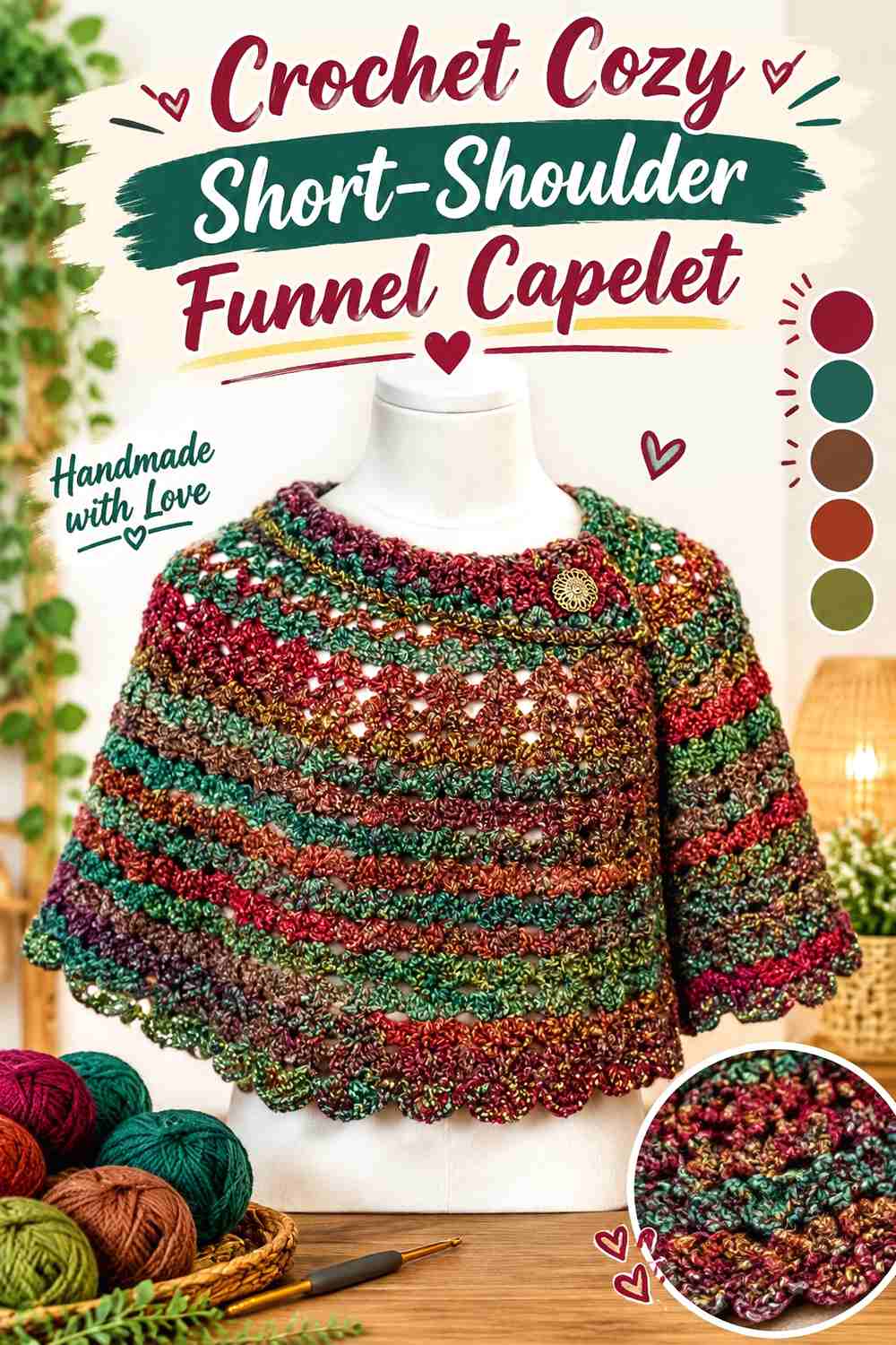 5. Crochet Cozy Short Shoulder Funnel Capelet
