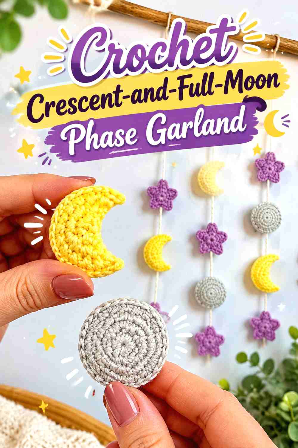 4. Crochet Crescent And Full Moon Phase Garland
