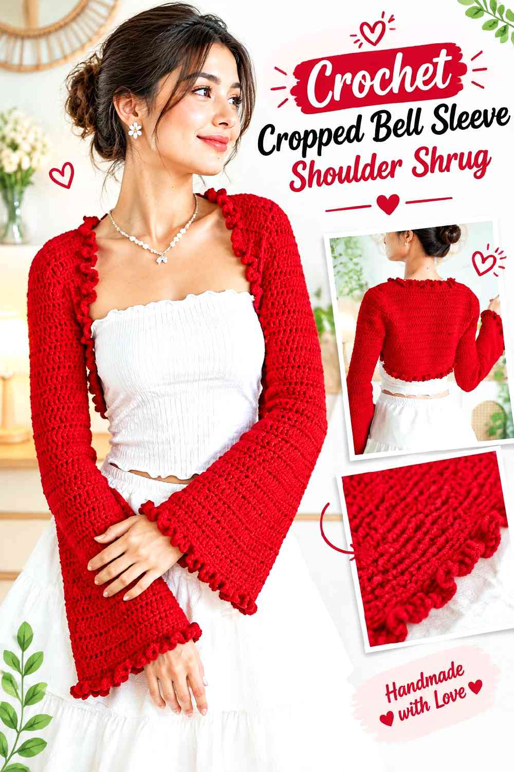 3. Crochet Cropped Bell Sleeve Shoulder Shrug