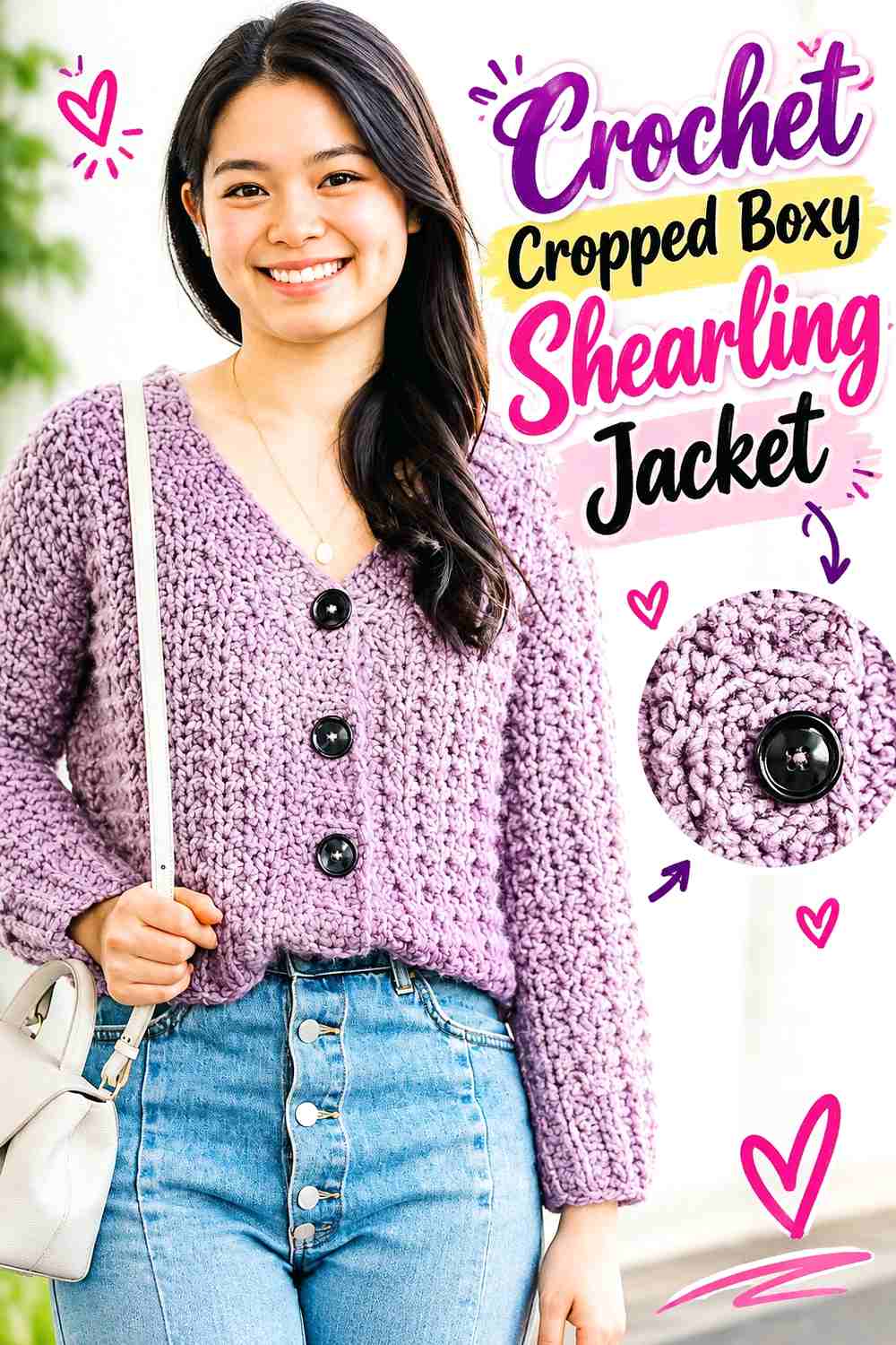 7. Crochet Cropped Boxy Shearling Jacket