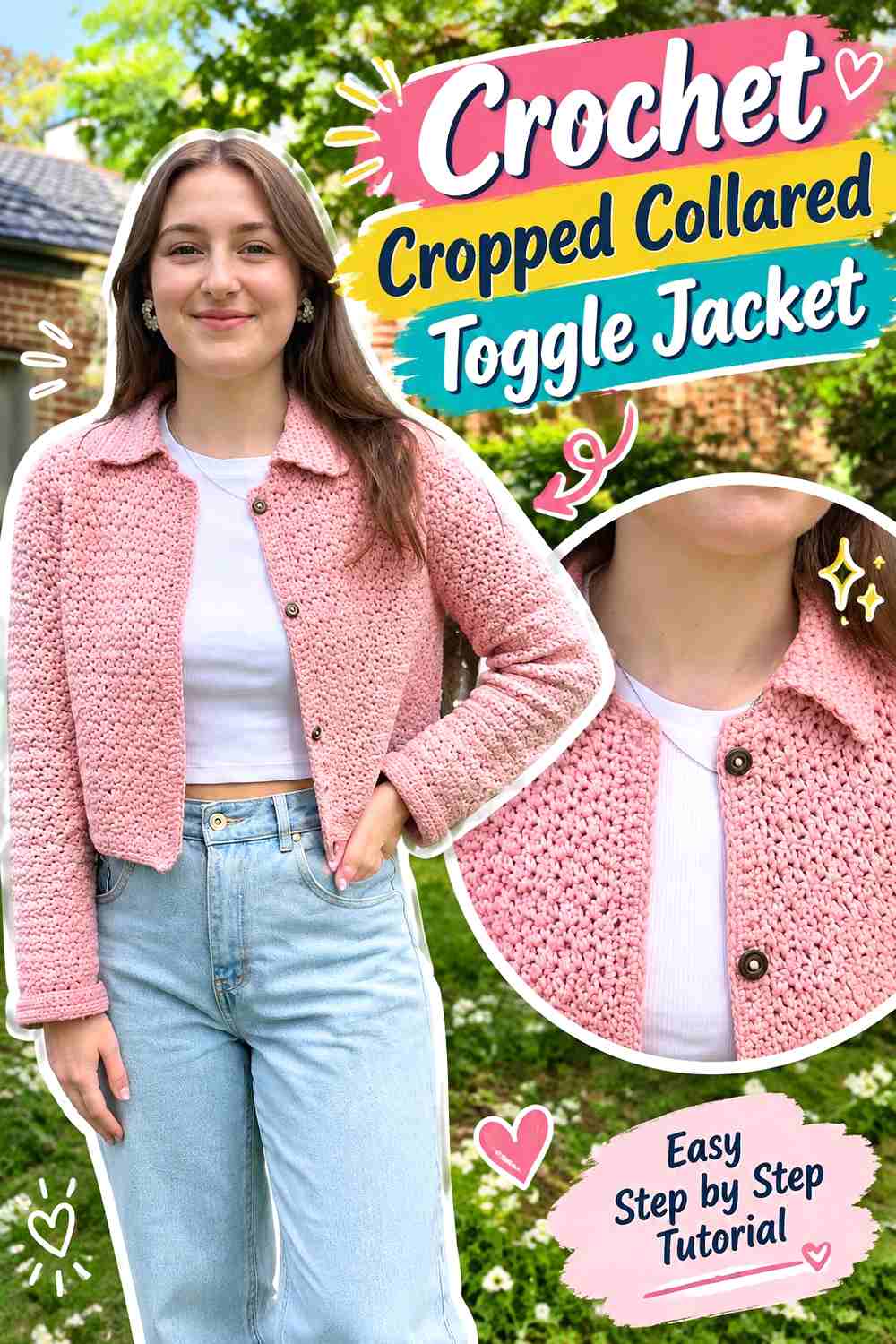 2. Crochet Cropped Collared Toggle Jacket