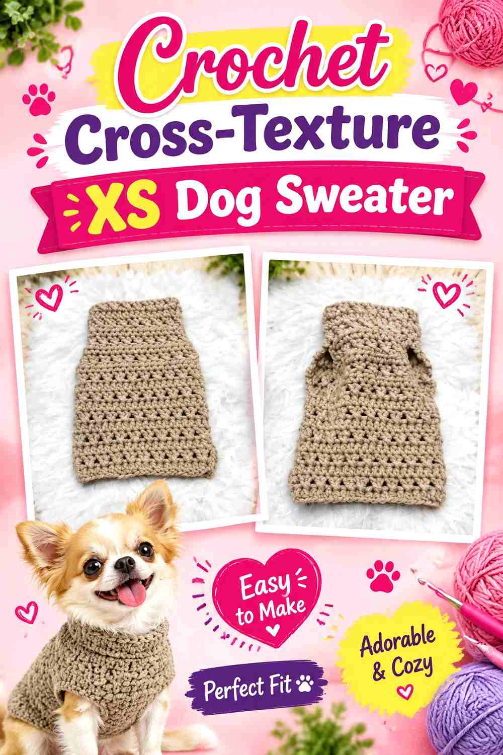 13. Crochet Cross-Texture XS Dog Sweater