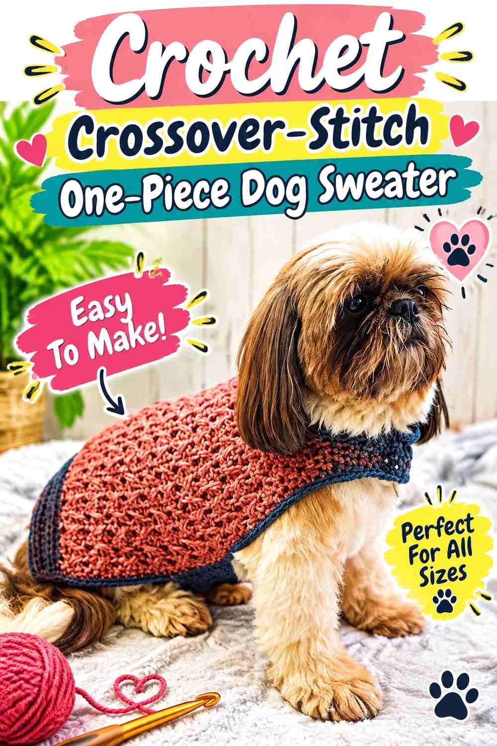 15. Crochet Crossover-Stitch One-Piece Dog Sweater