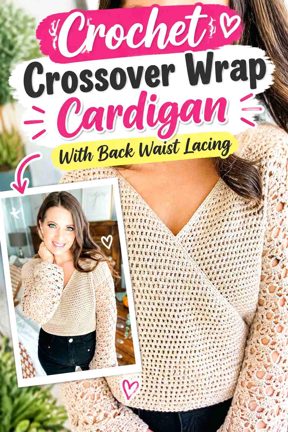 7. Crochet Crossover Wrap Cardigan With Back Waist Lacing