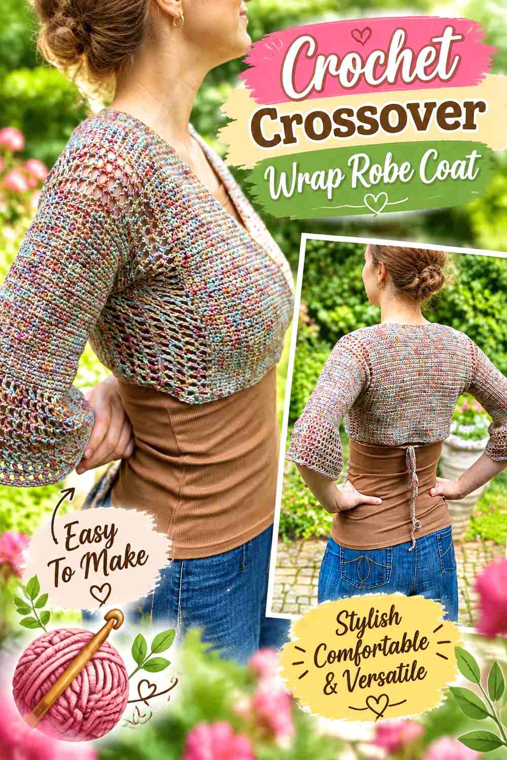 2. Crochet Crossover Wrap Robe Coat