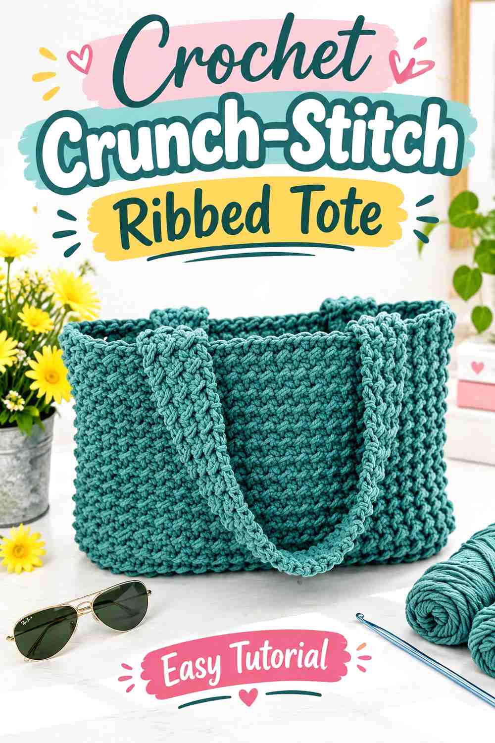 14. Crochet Crunch-Stitch Ribbed Tote