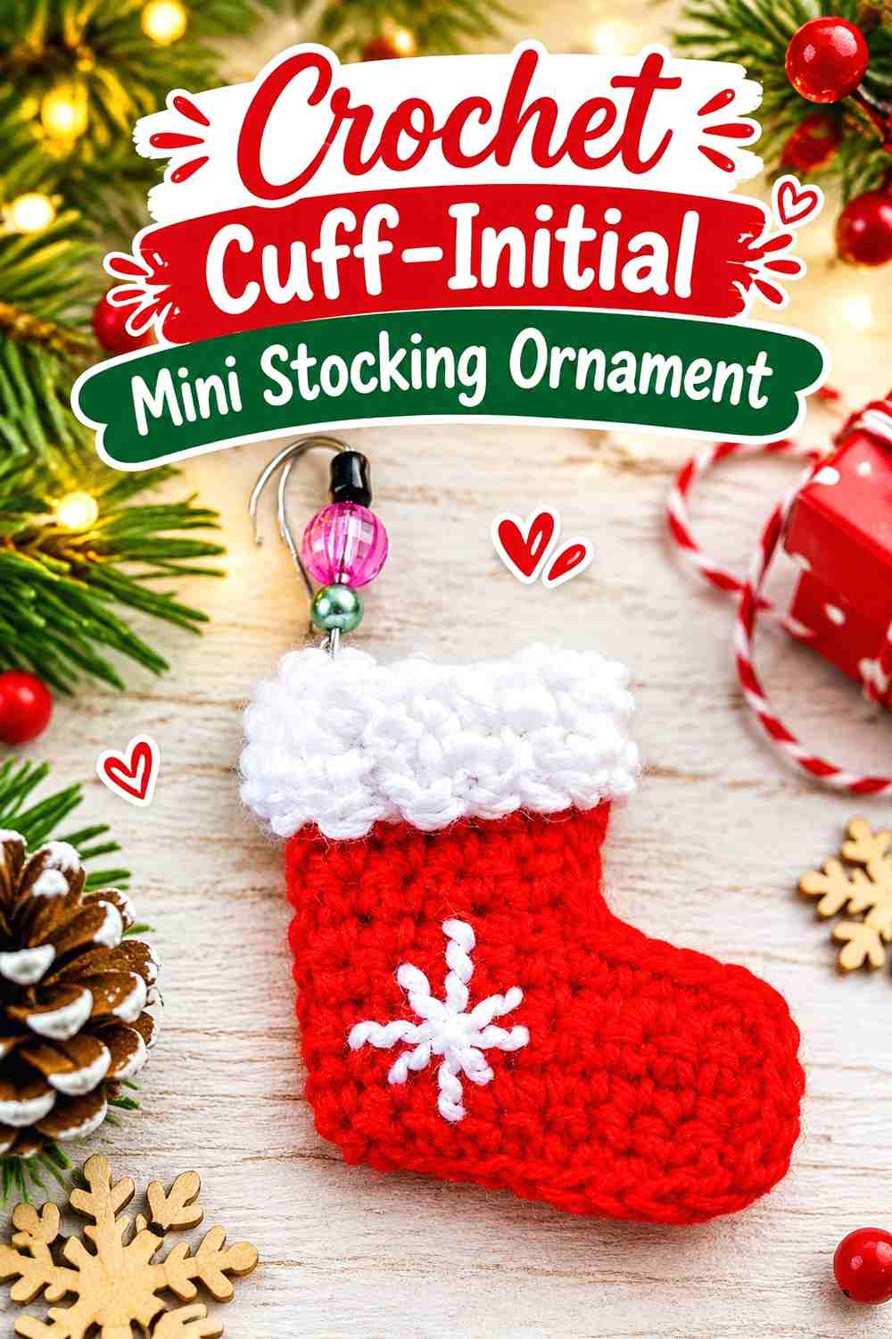 3. Crochet Cuff-Initial Mini Stocking Ornament