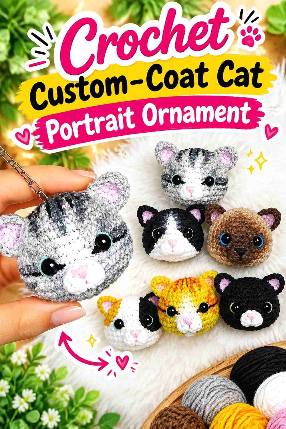 5. Crochet Custom-Coat Cat Portrait Ornament