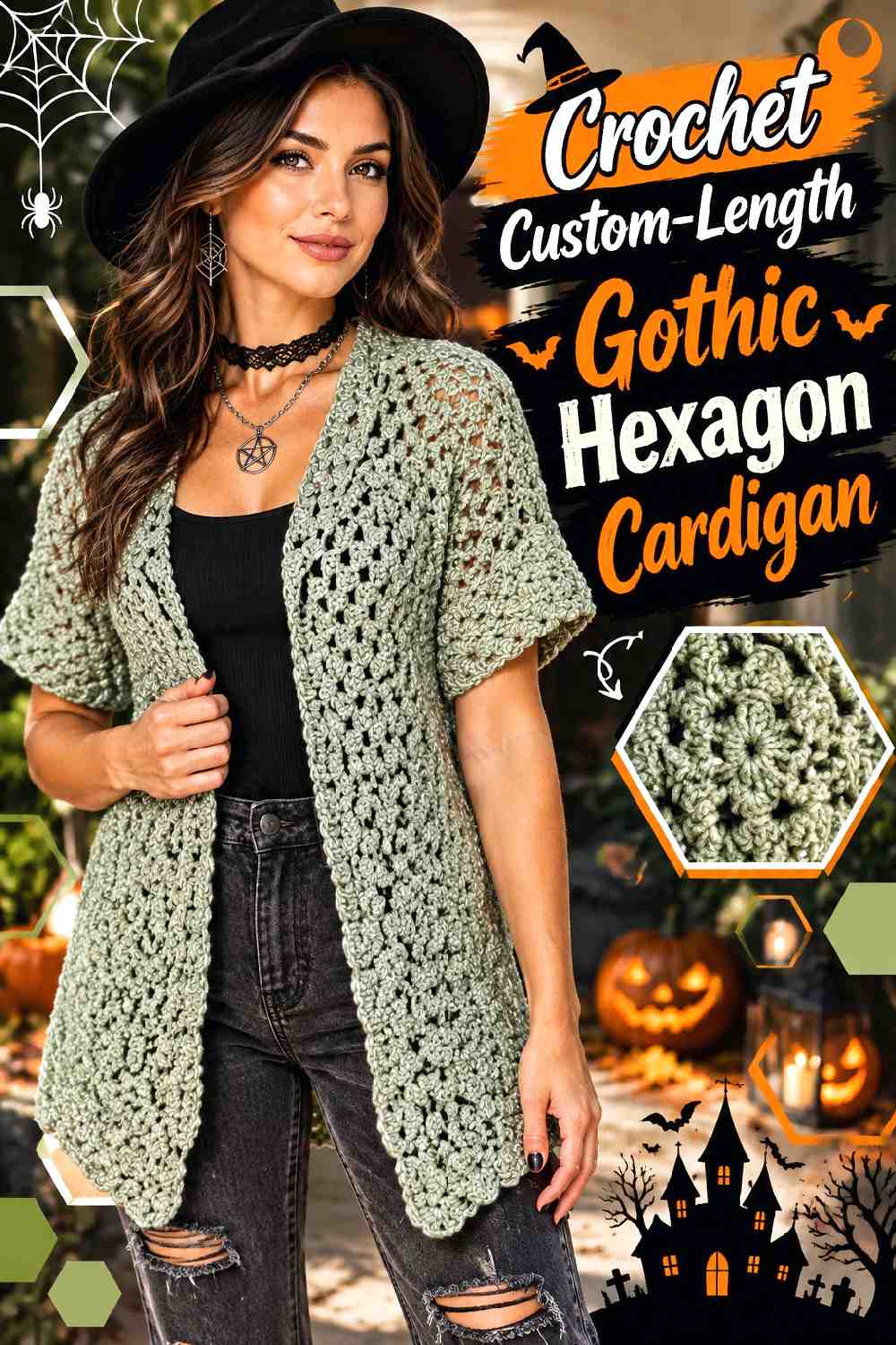 Crochet Custom Length Gothic Hexagon Cardigan