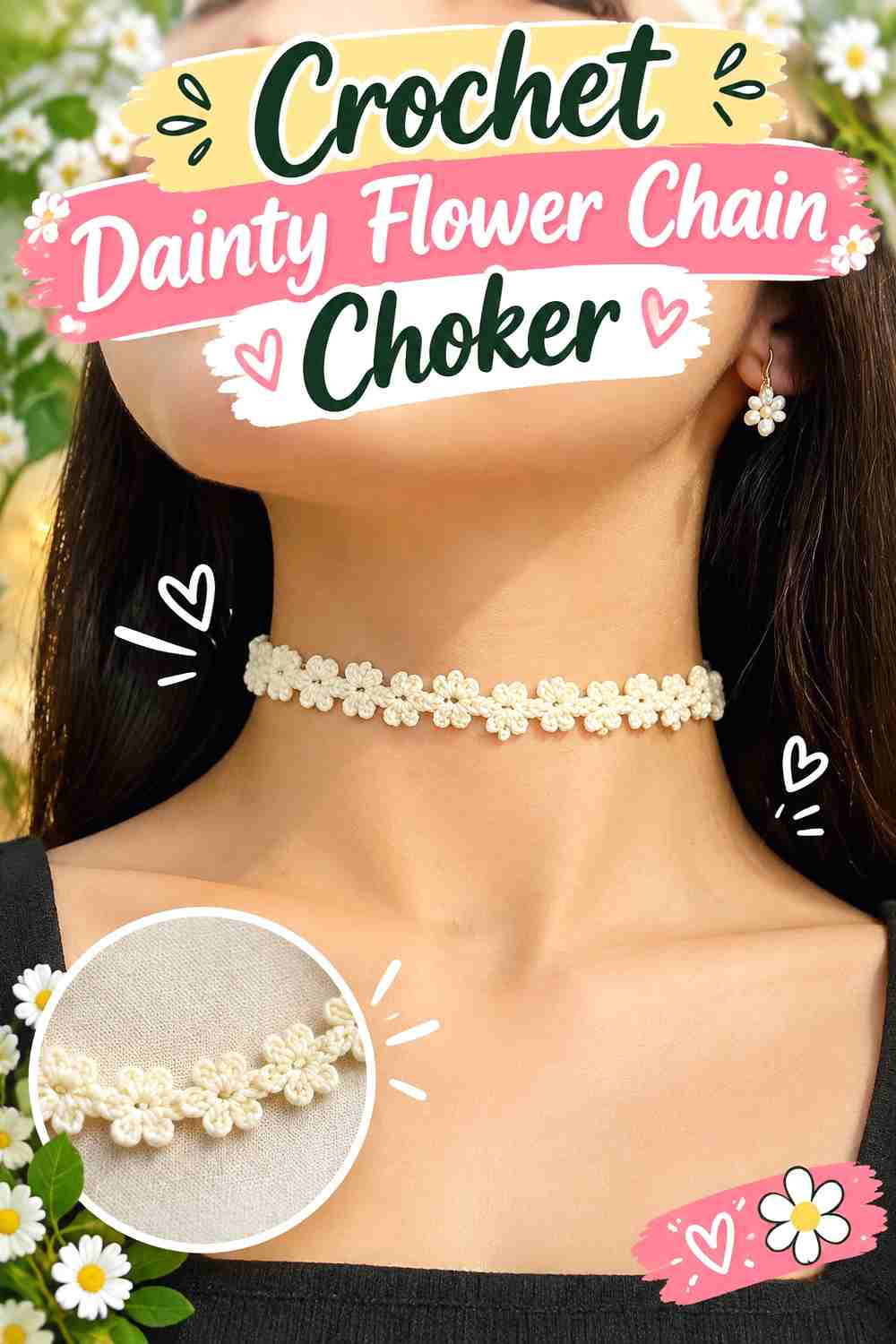 14. Crochet Dainty Flower Chain Choker