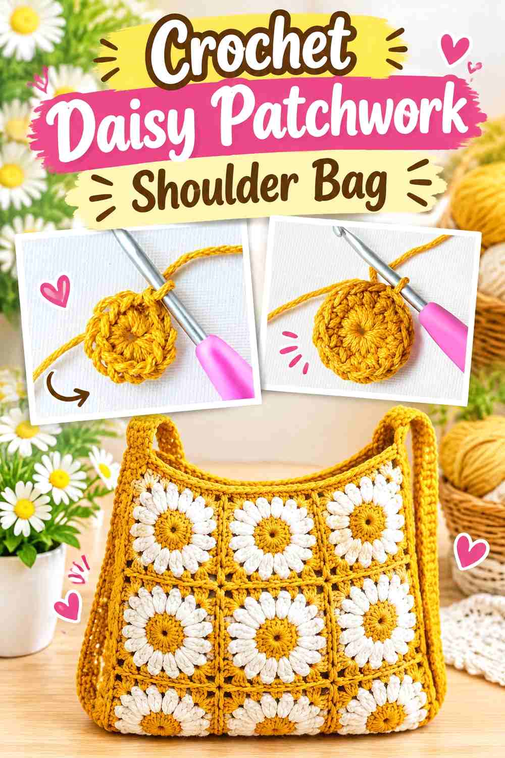 12. Crochet Daisy Patchwork Shoulder Bag