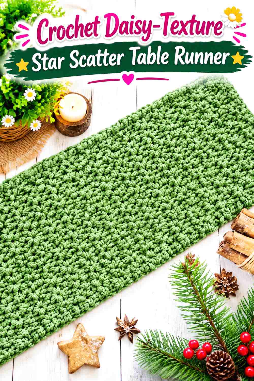 17. Crochet Daisy-Texture Star Scatter Table Runner