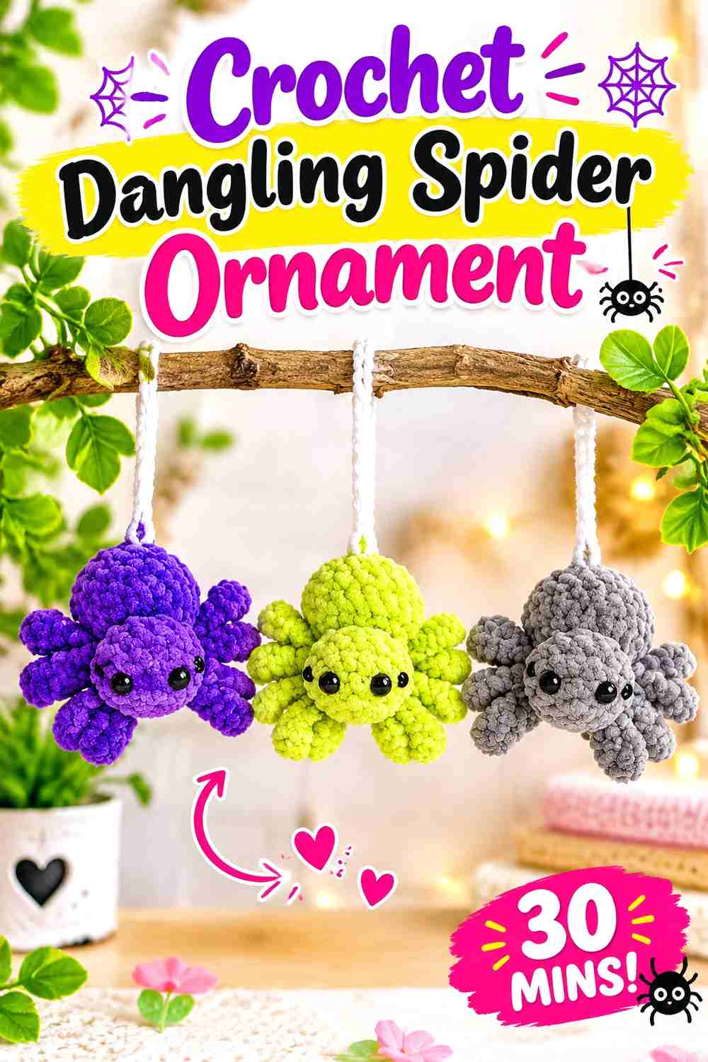 9. Crochet Dangling Spider Ornament