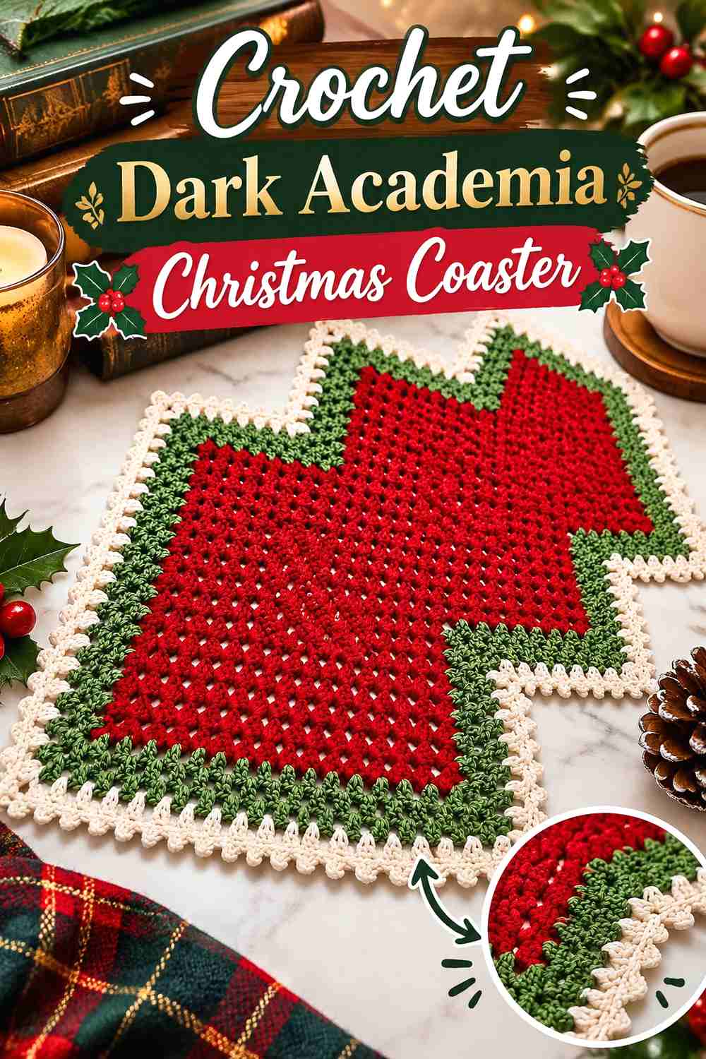 20. Crochet Dark Academia Christmas Coaster