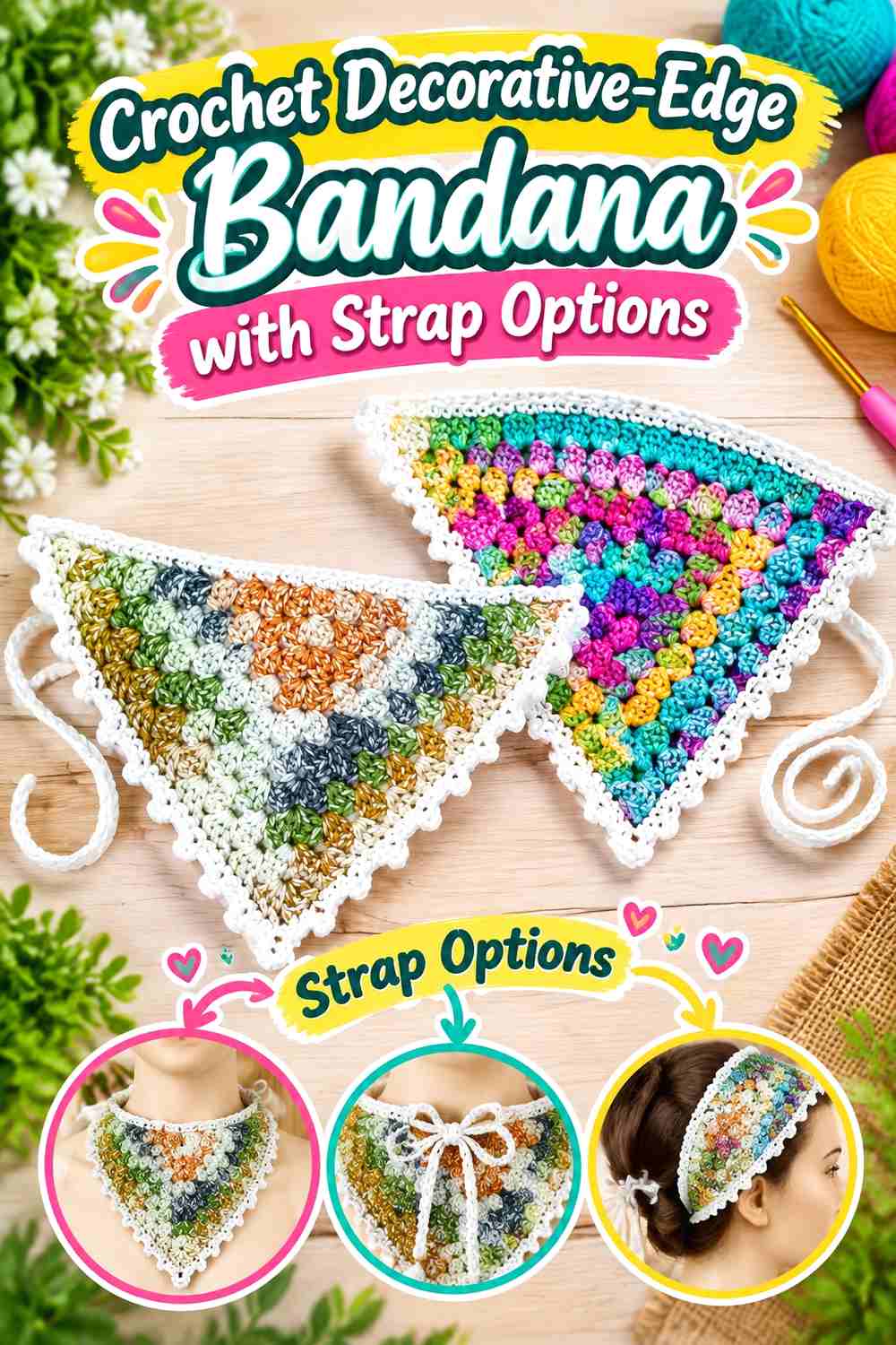 11. Crochet Decorative Edge Bandana With Strap Options