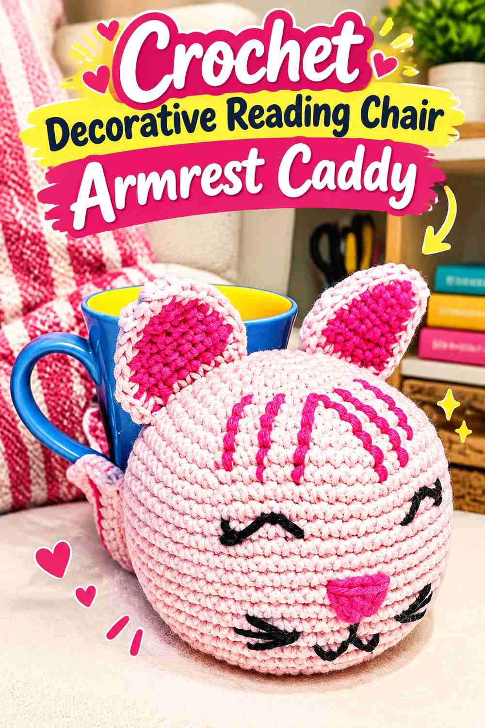 16. Crochet Decorative Reading Chair Armrest Caddy