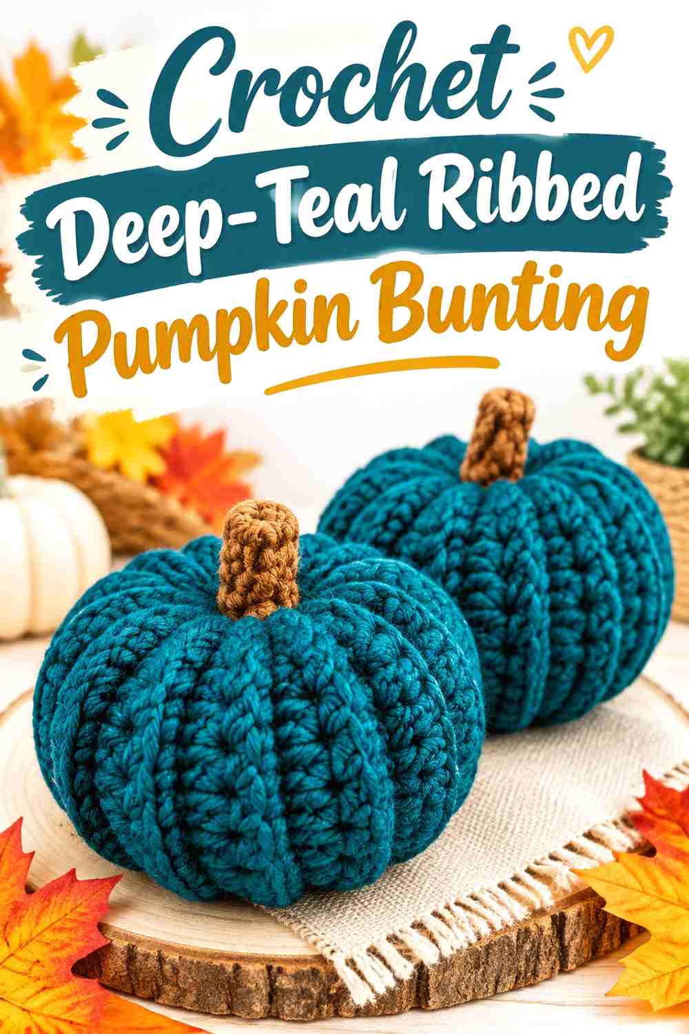 Crochet Deep-Teal Ribbed Pumpkin Bunting