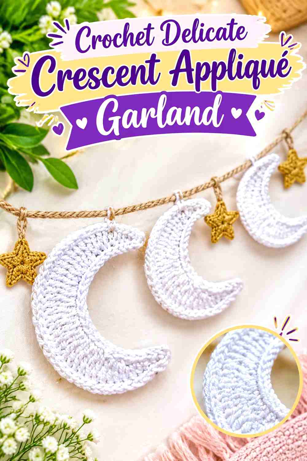 10. Crochet Delicate Crescent Applique Garland