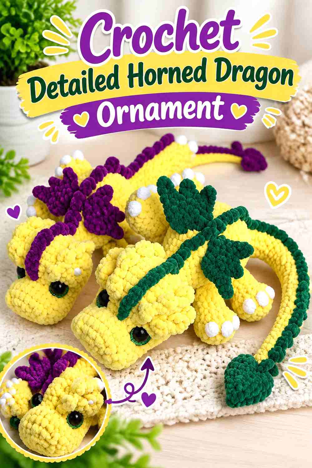 19. Crochet Detailed Horned Dragon Ornament