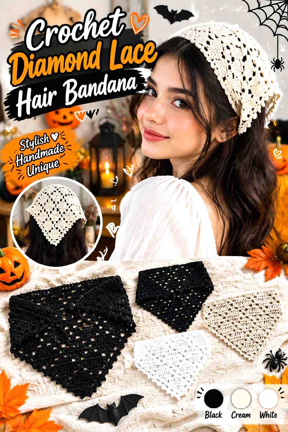 8. Crochet Diamond Lace Hair Bandana