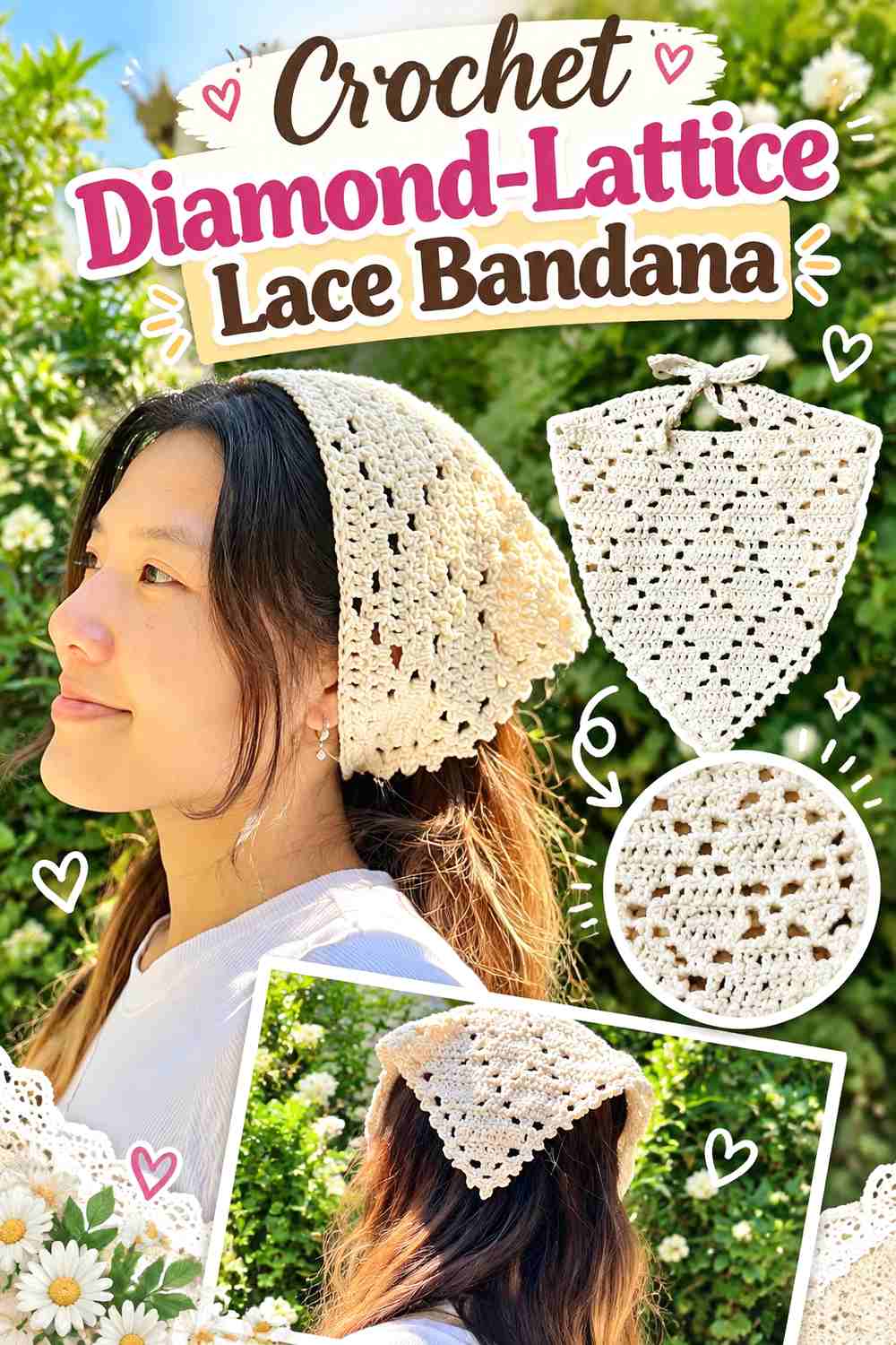 1. Crochet Diamond Lattice Lace Bandana