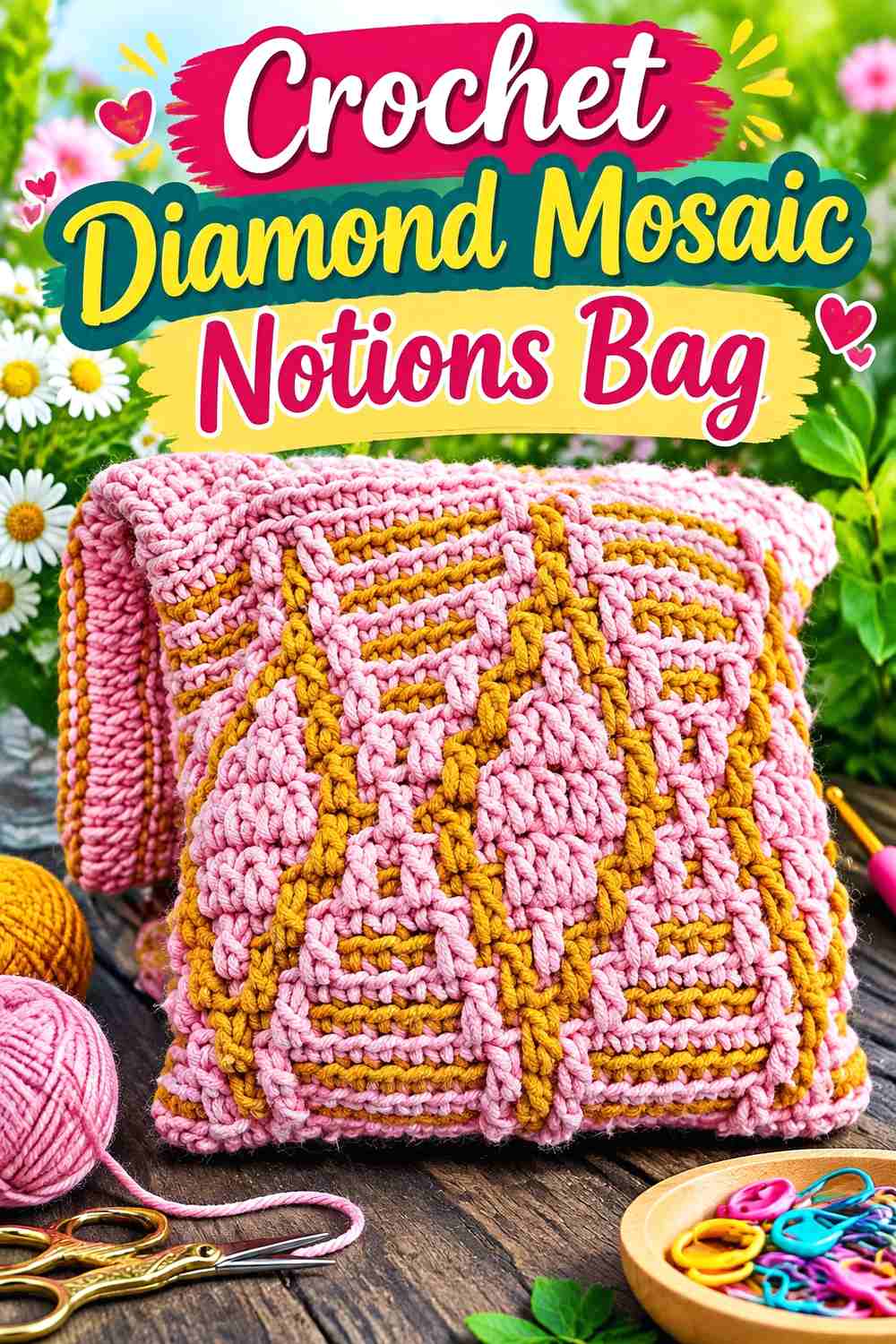 6. Crochet Diamond Mosaic Notions Bag