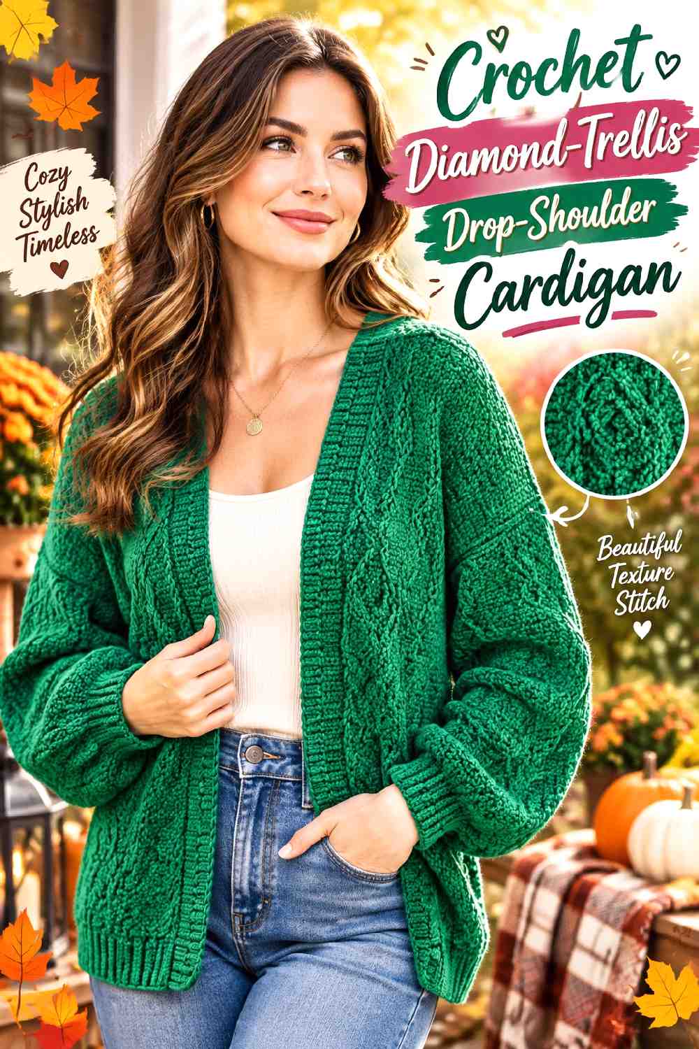 2. Crochet Diamond Trellis Drop Shoulder Cardigan