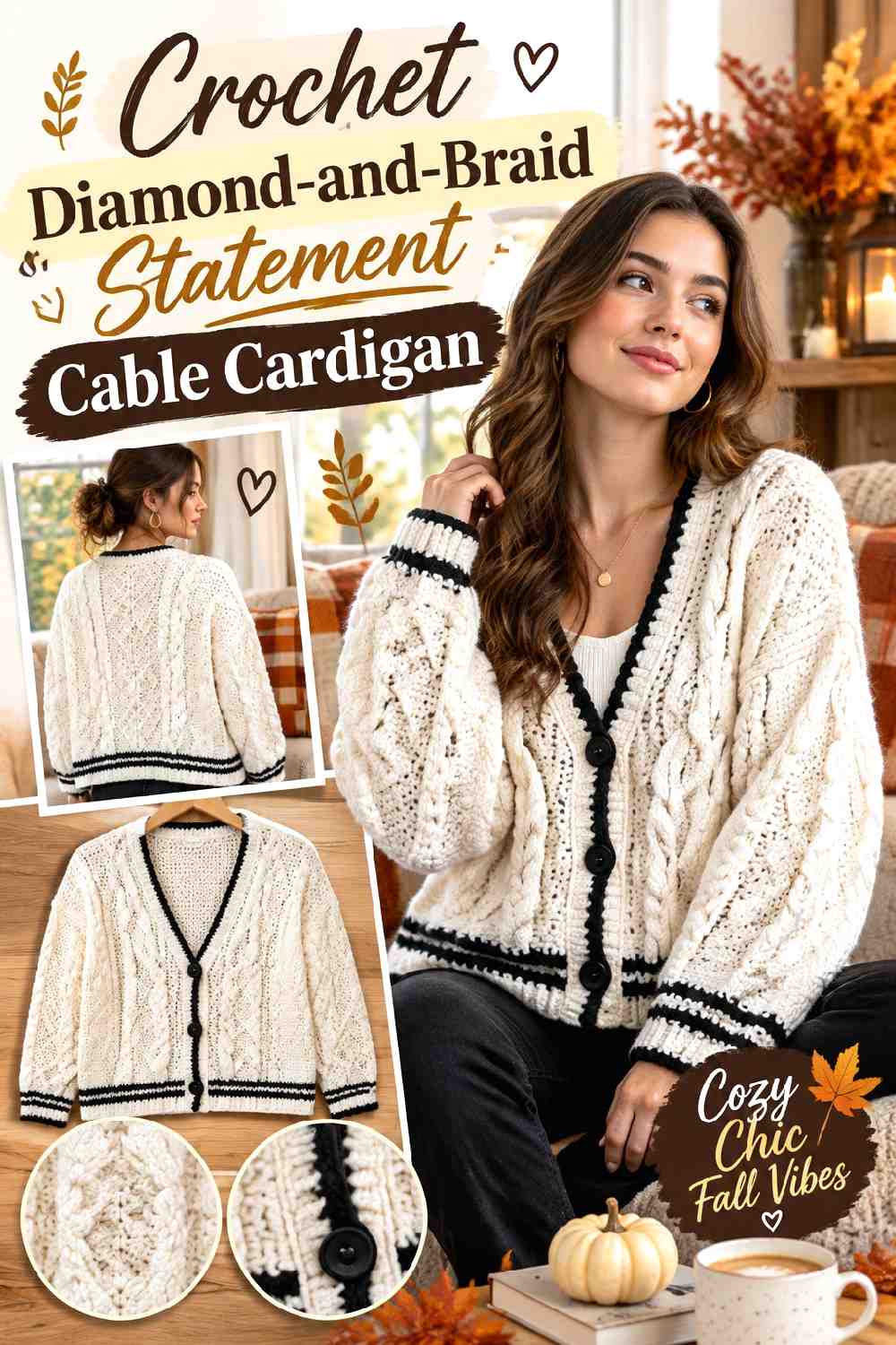 17. Crochet Diamond And Braid Statement Cable Cardigan