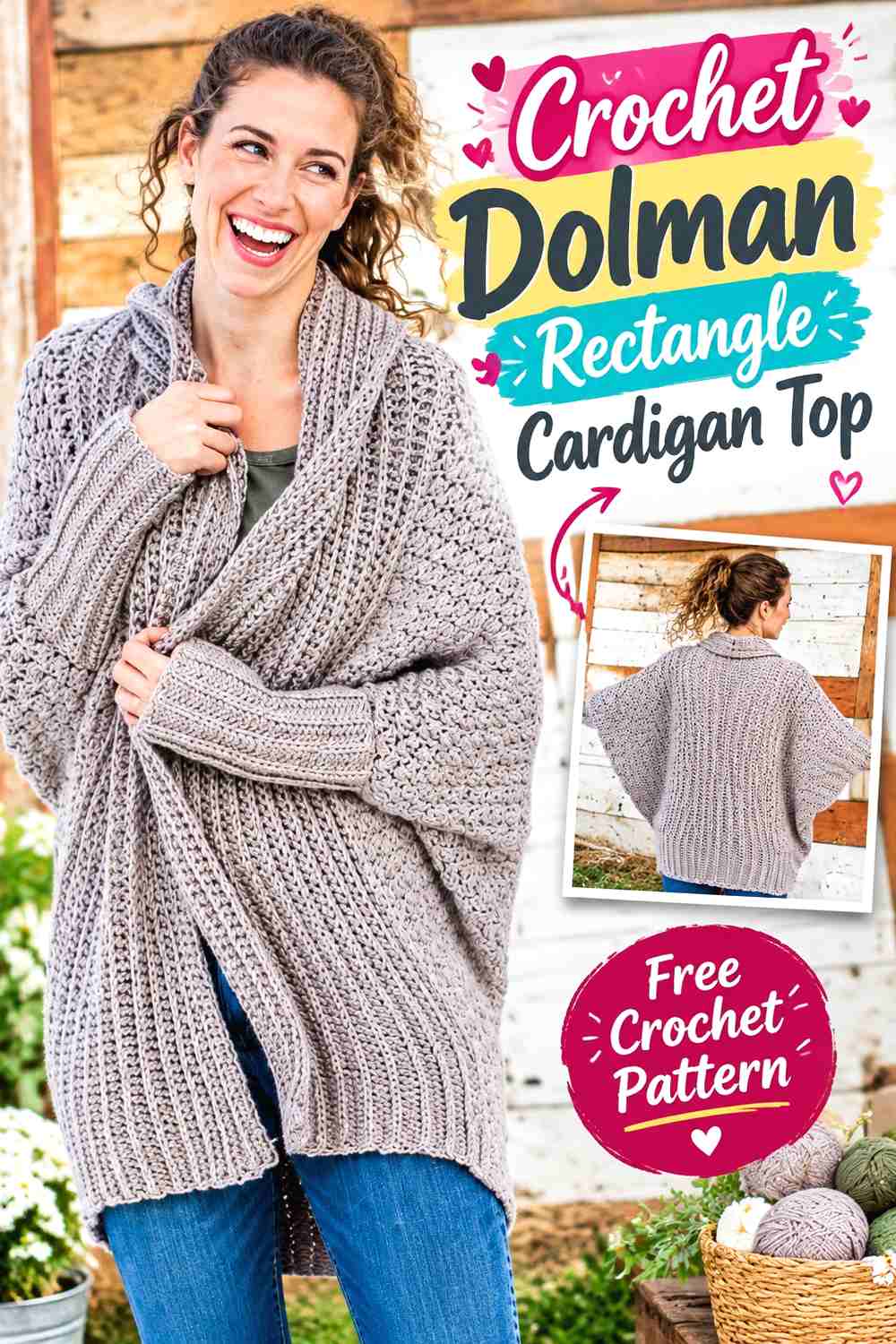 17. Crochet Dolman Rectangle Cardigan Top