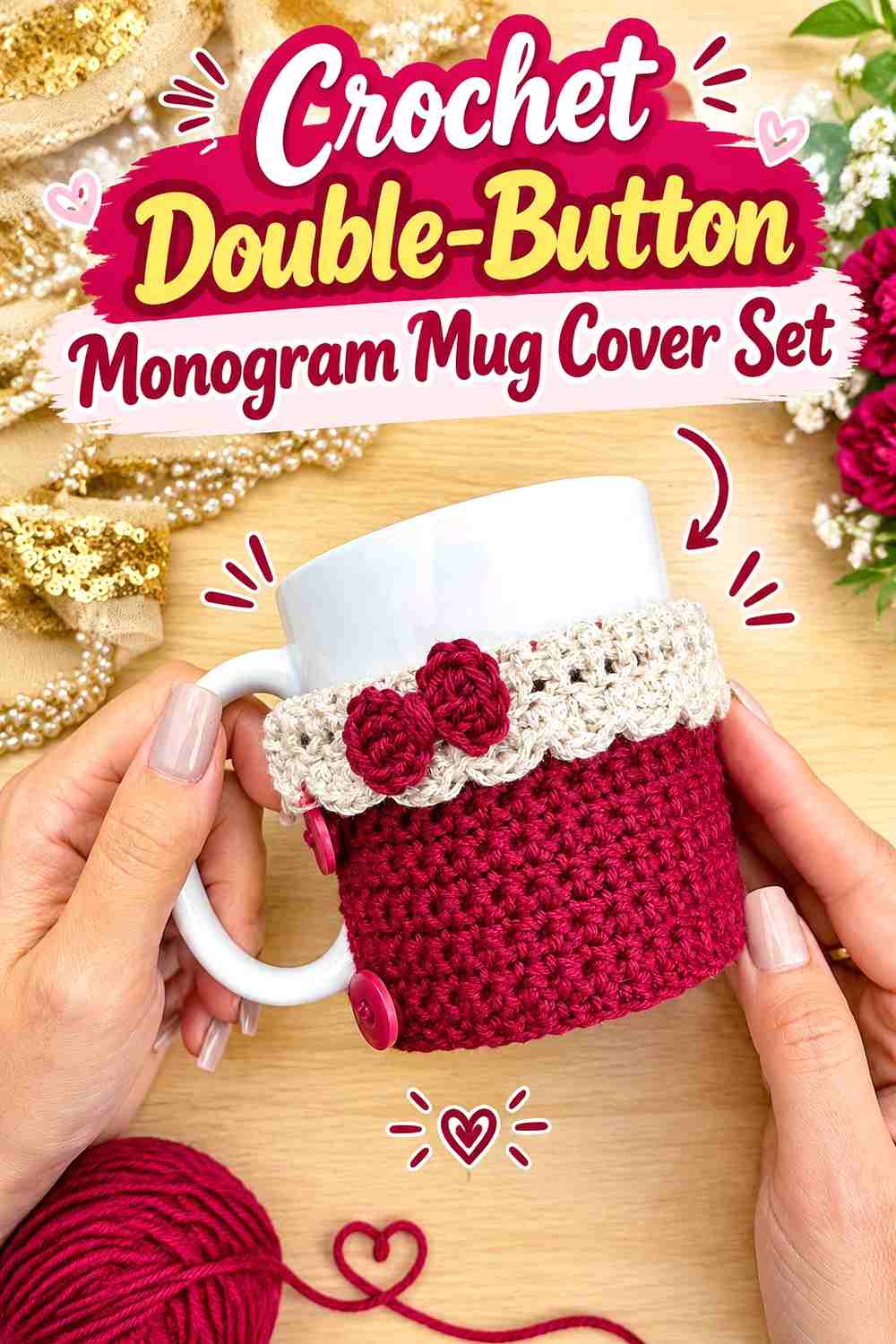 7. Crochet Double-Button Monogram Mug Cover Set