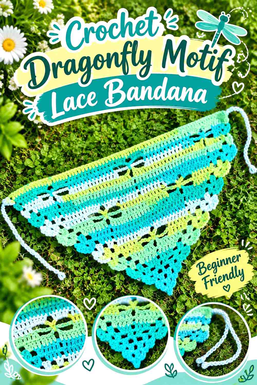 17. Crochet Dragonfly Motif Lace Bandana