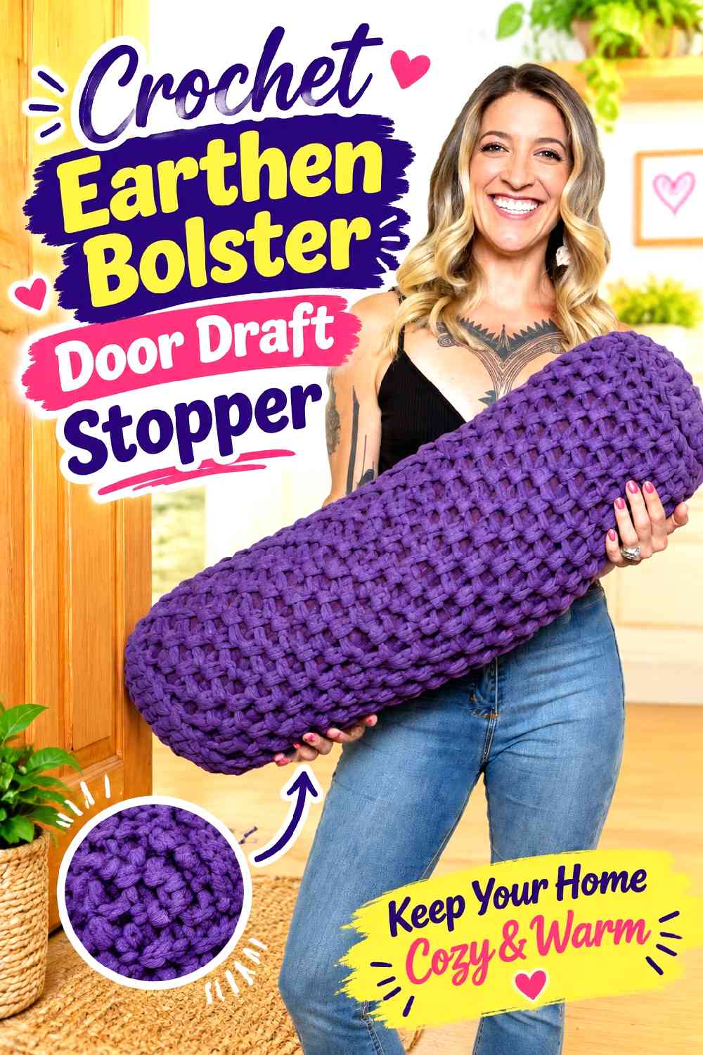 6. Crochet Earthen Bolster Door Draft Stopper
