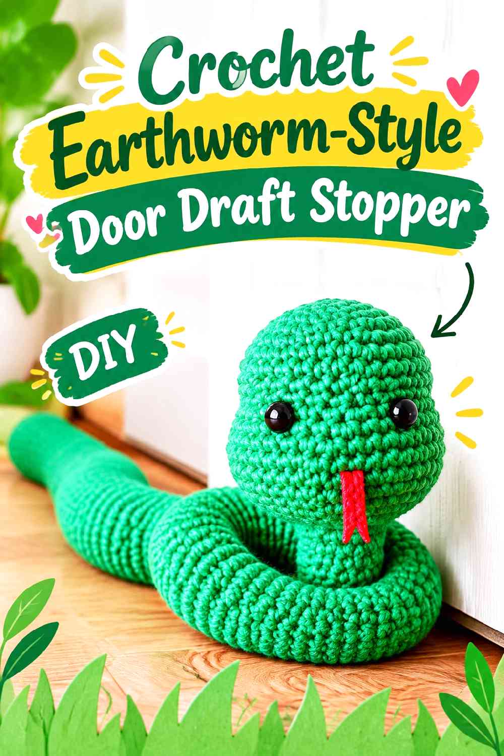 12. Crochet Earthworm-Style Door Draft Stopper