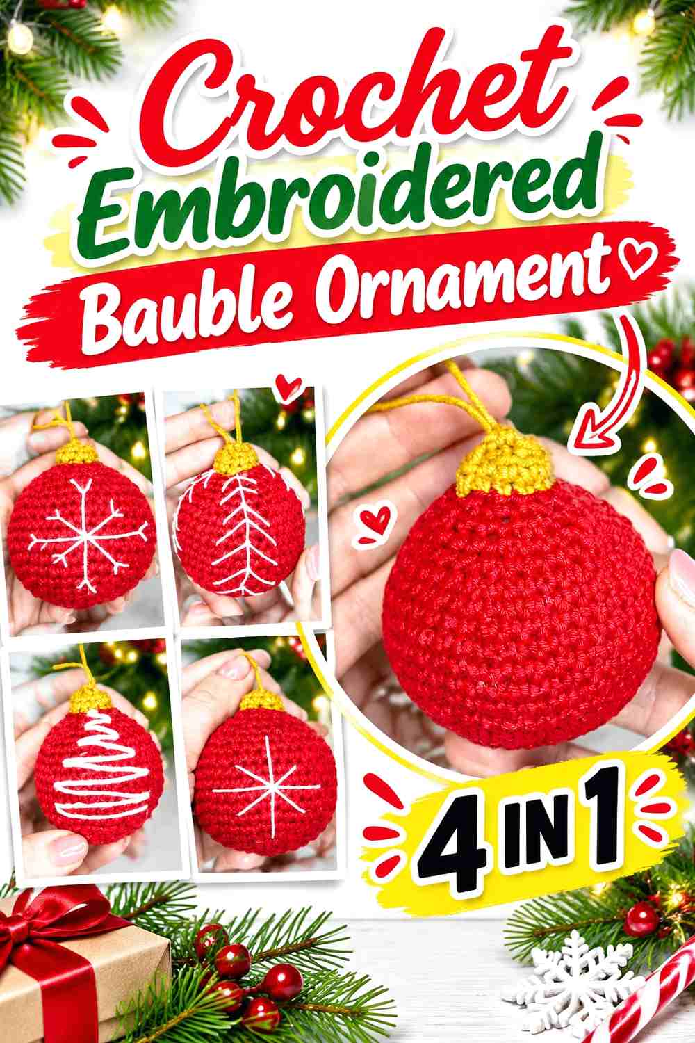 11. Crochet Embroidered Bauble Ornament