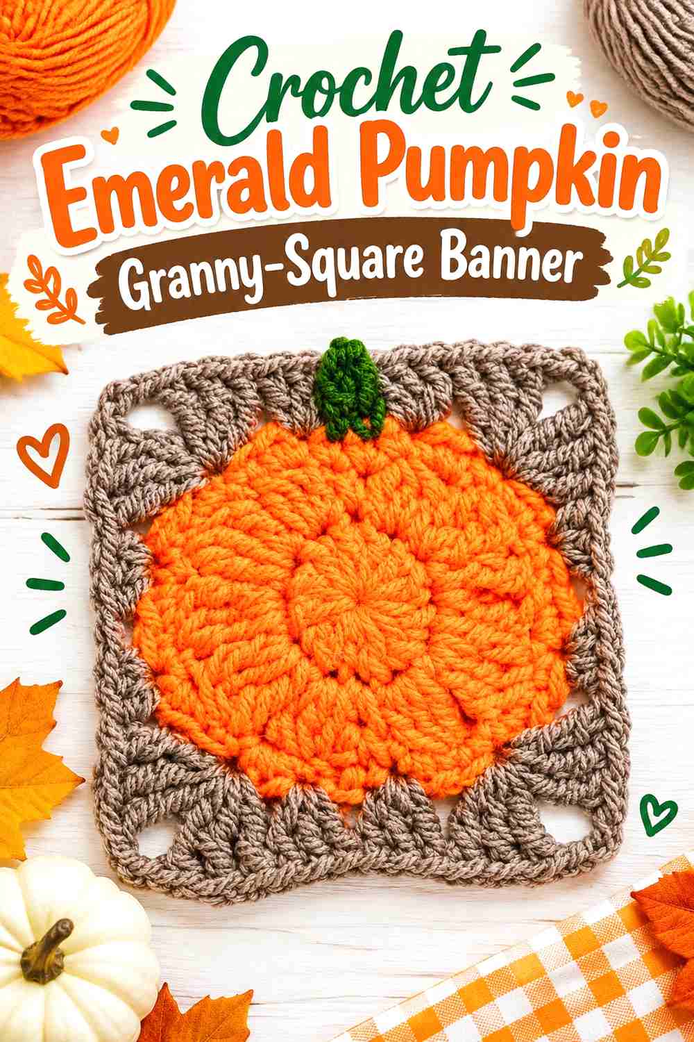 Crochet Emerald Pumpkin Granny-Square Banner
