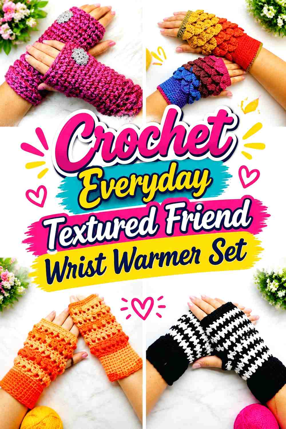 13. Crochet Everyday Textured Friend Wrist Warmer Set